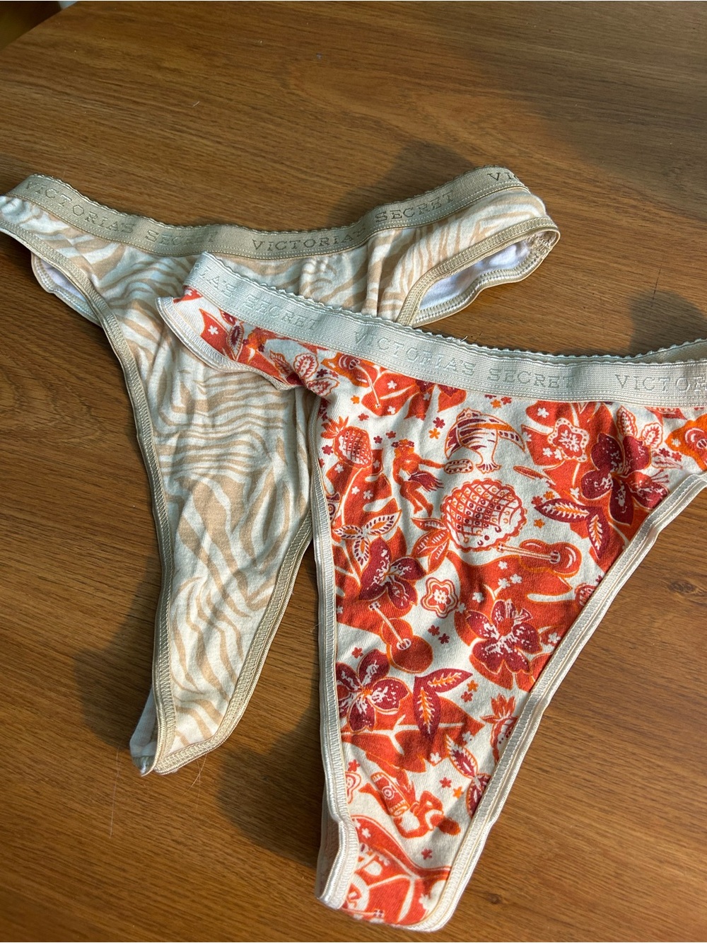 Victoria's Secret Floral & Zebra Thong Bottoms - Orange & Beige